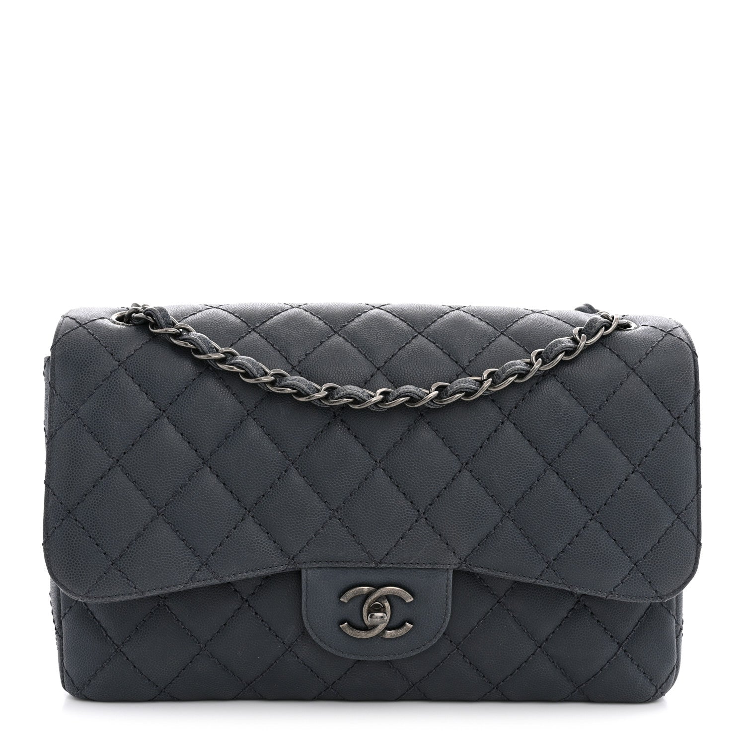 Chanel Washed Caviar Quilted Jumbo Double Flap Dark Grey 1 of 10
