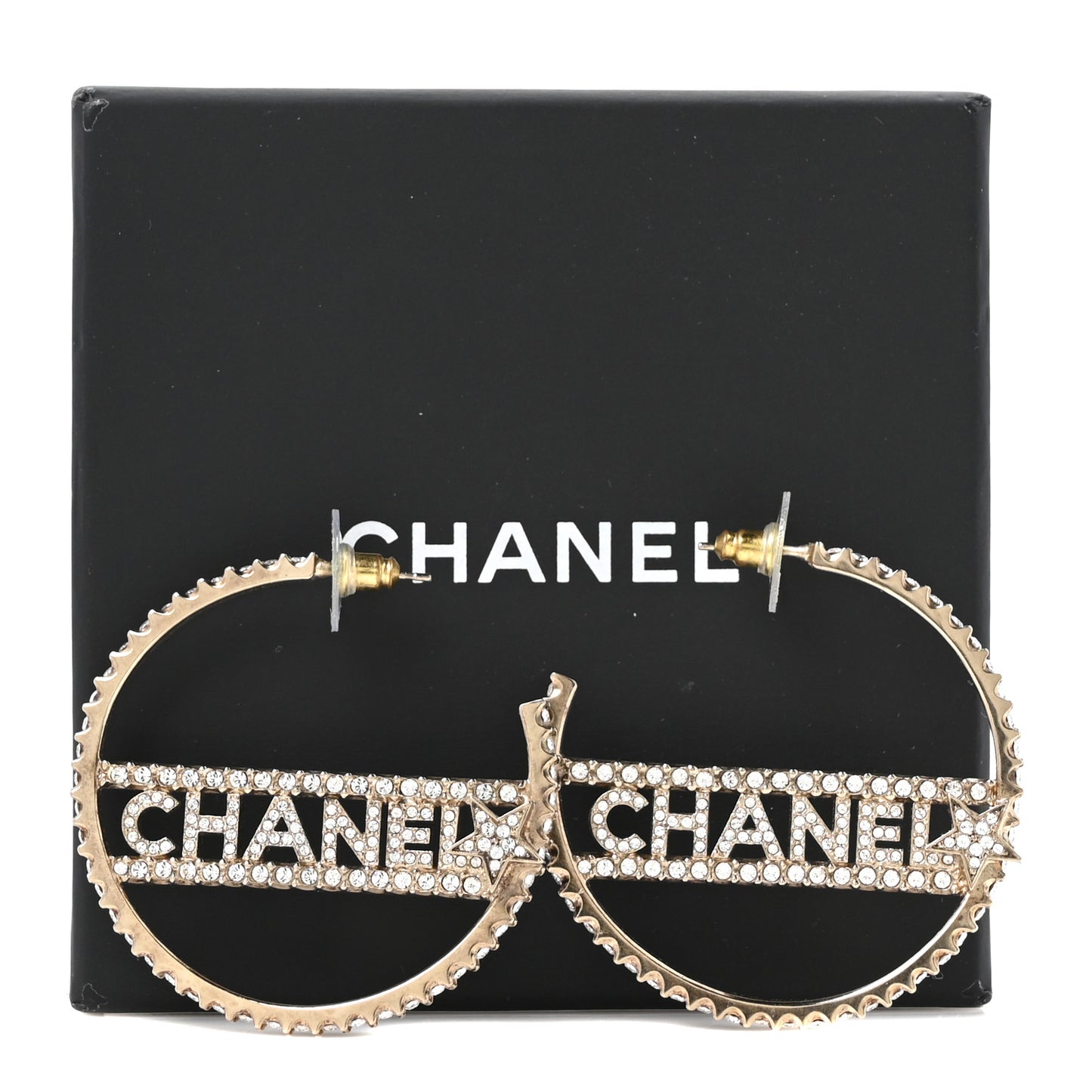 Crystal Logo Hoop Earrings Gold