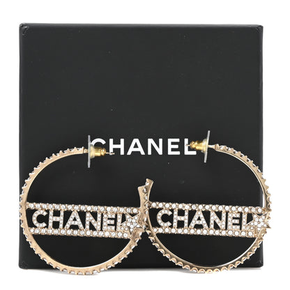 Chanel Crystal Logo Hoop Earrings Gold 5 of 5