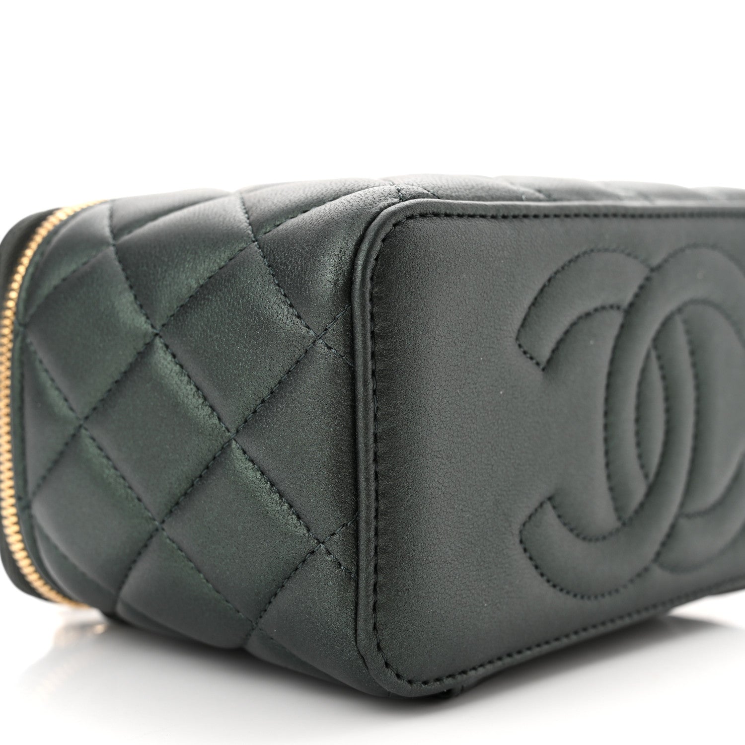 Chanel Iridescent Lambskin Quilted Small Top Handle Vanity Case With Chain Dark Green 9 of 11