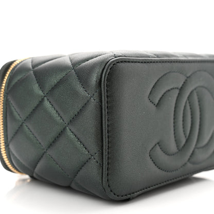 Chanel Iridescent Lambskin Quilted Small Top Handle Vanity Case With Chain Dark Green 9 of 11