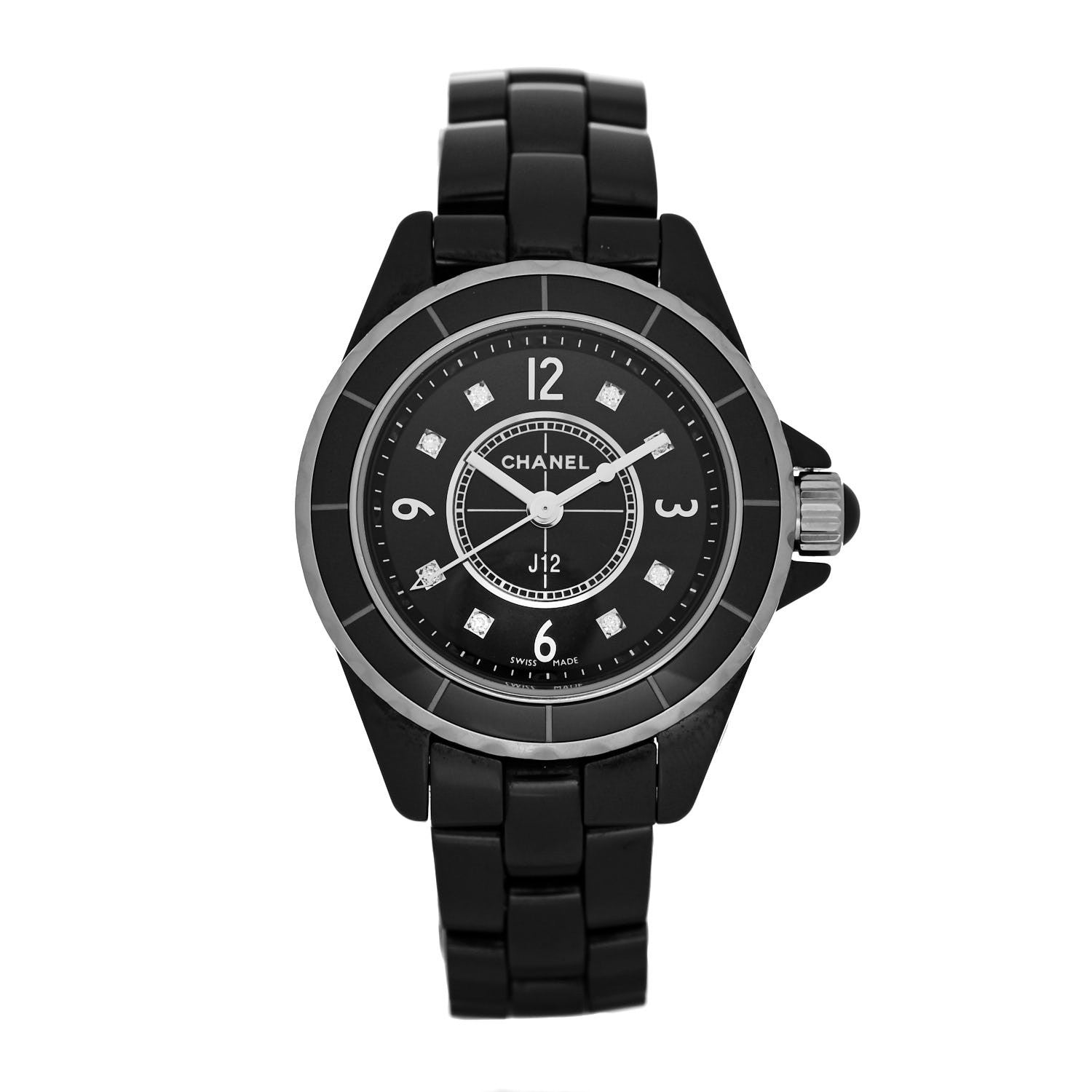 Chanel Stainless Steel Ceramic Diamond 29mm J12 Quartz Watch Black 1 of 4