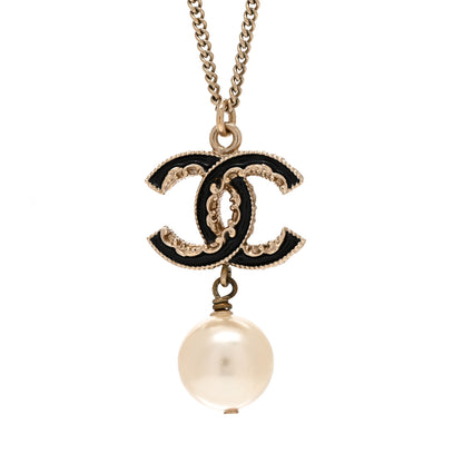Chanel Enamel Pearl CC Baroque Drop Necklace Black Gold 4 of 6