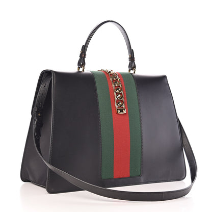 Gucci Calfskin Maxi Sylvie Top Handle Bag Black 2 of 18