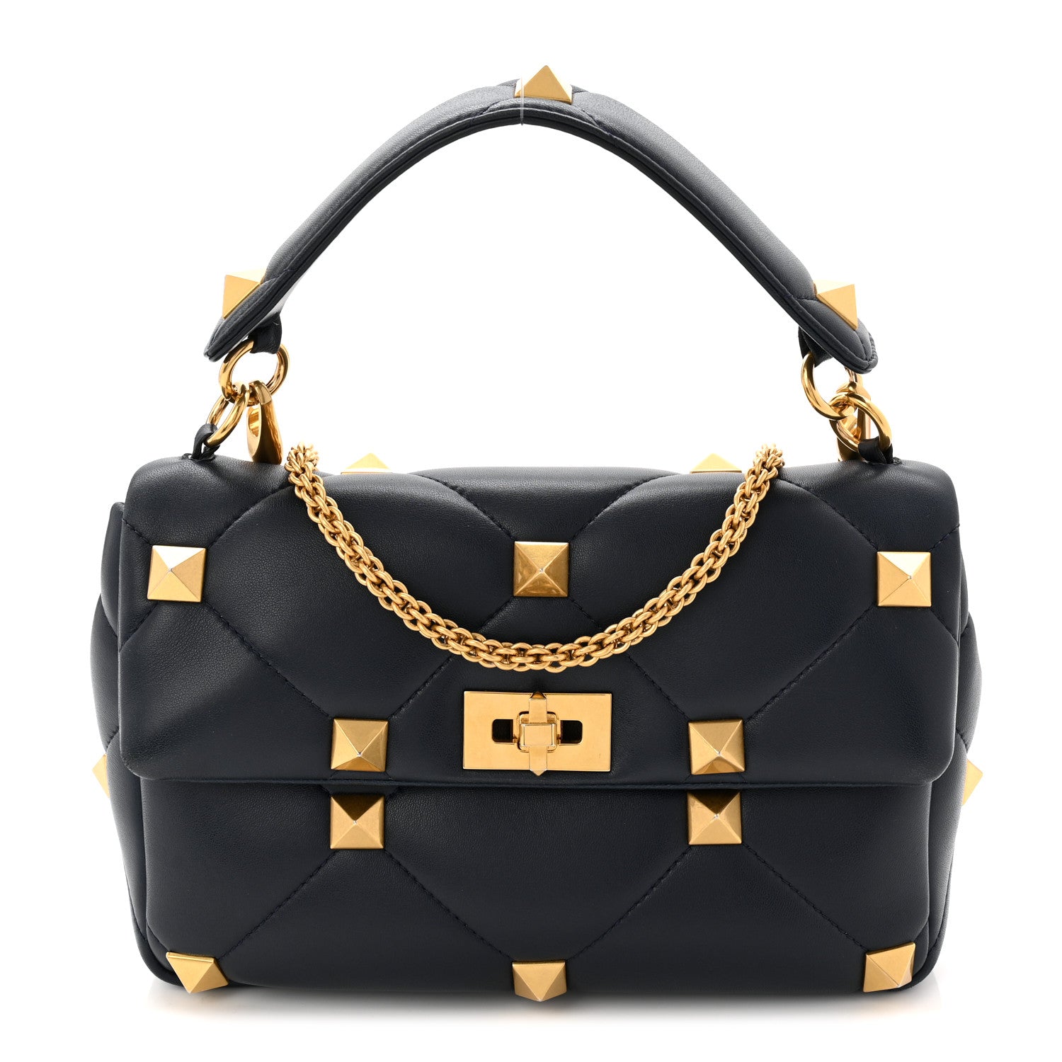 Valentino Garavani Nappa Large Roman Stud Shoulder Bag Marine 1 of 10