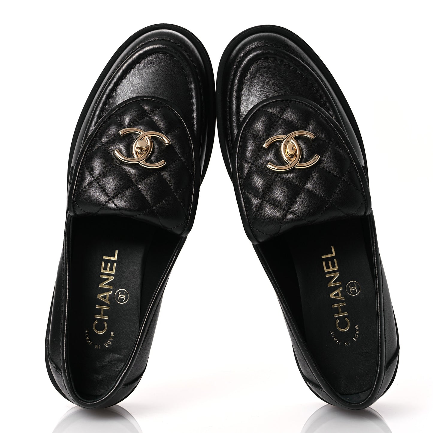 Lambskin Quilted CC Turnlock Loafers 37 Black