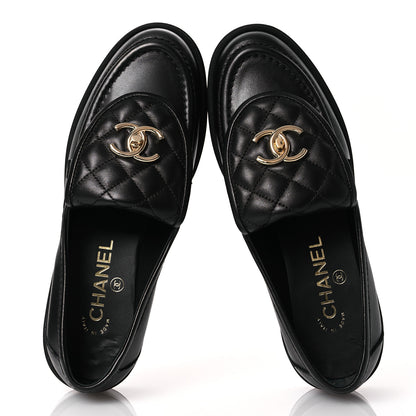 Chanel Lambskin Quilted CC Turnlock Loafers 37 Black 2 of 11