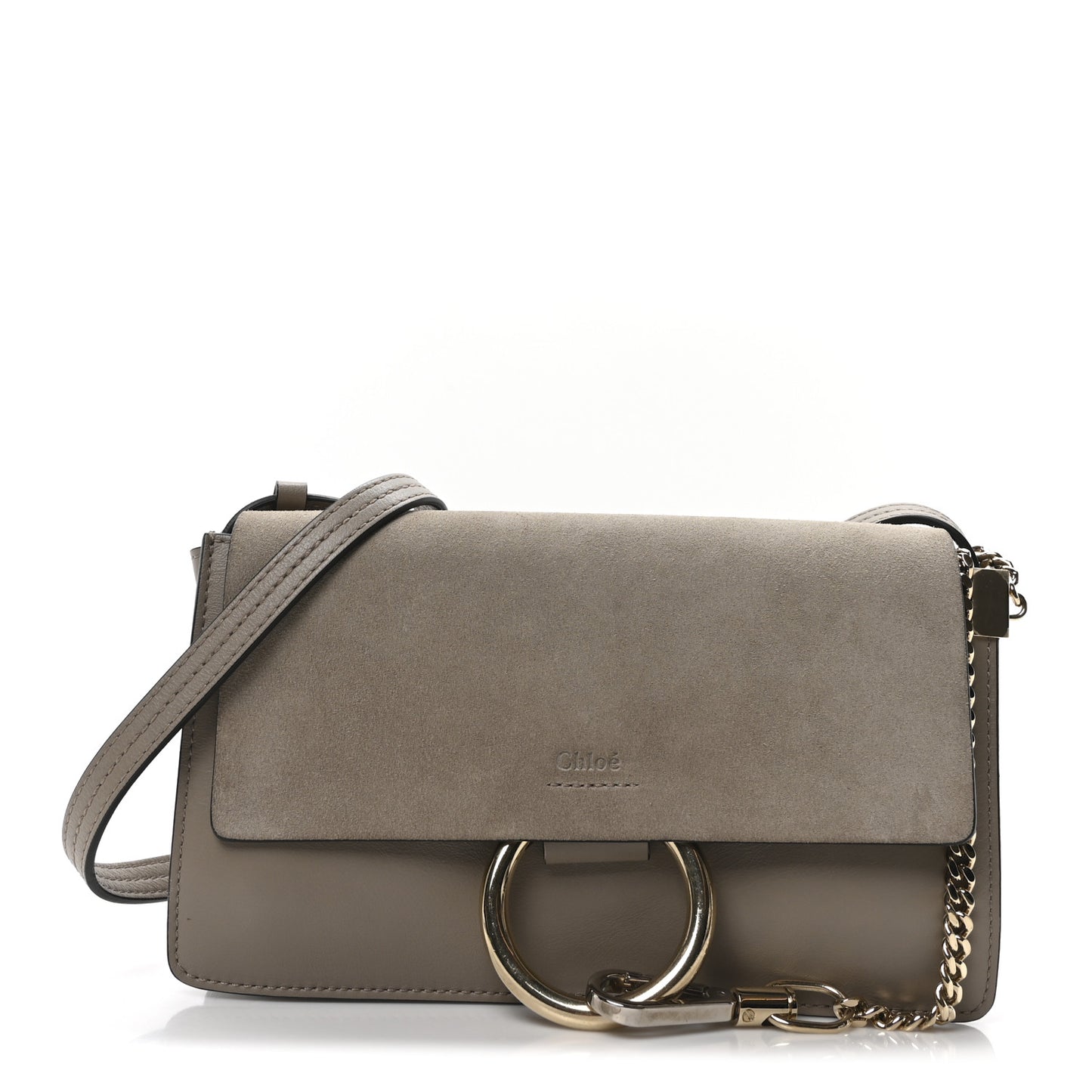 Suede Calfskin Small Faye Shoulder Bag Motty Grey