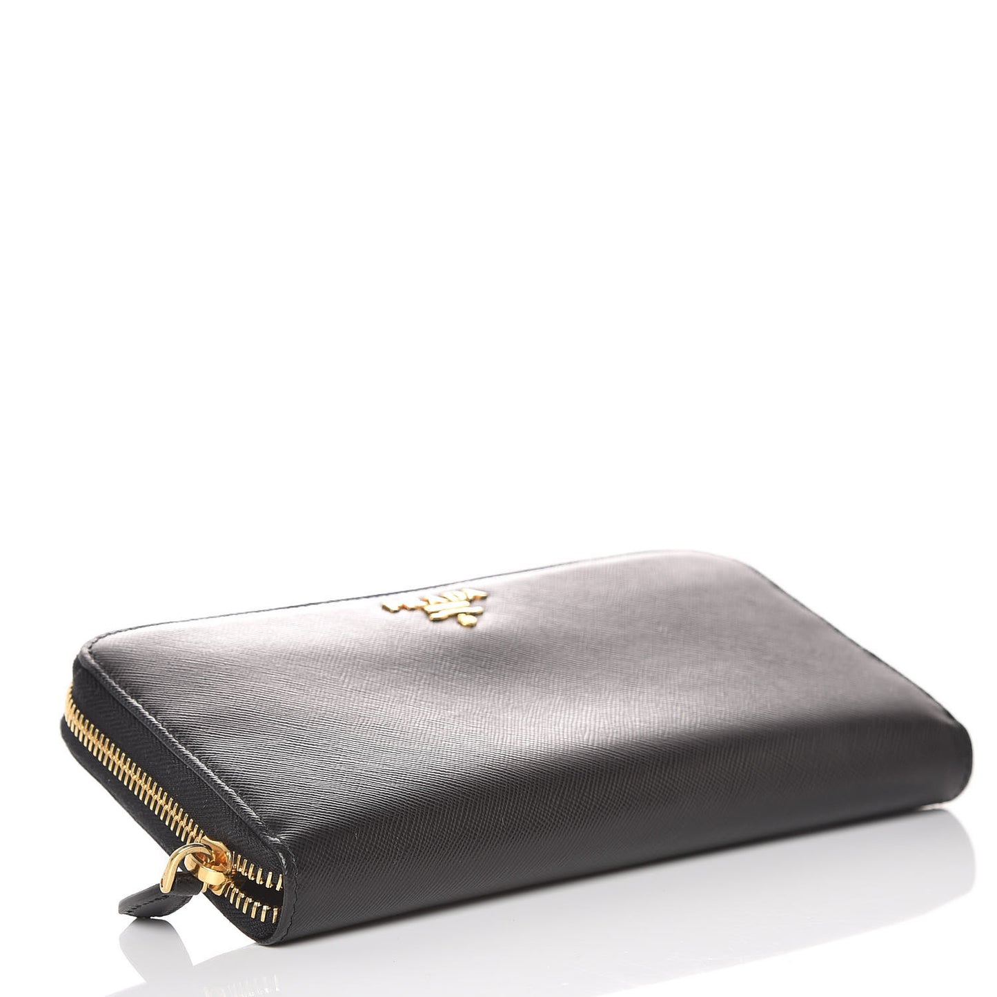 Saffiano Metal Zip Around Wallet Black