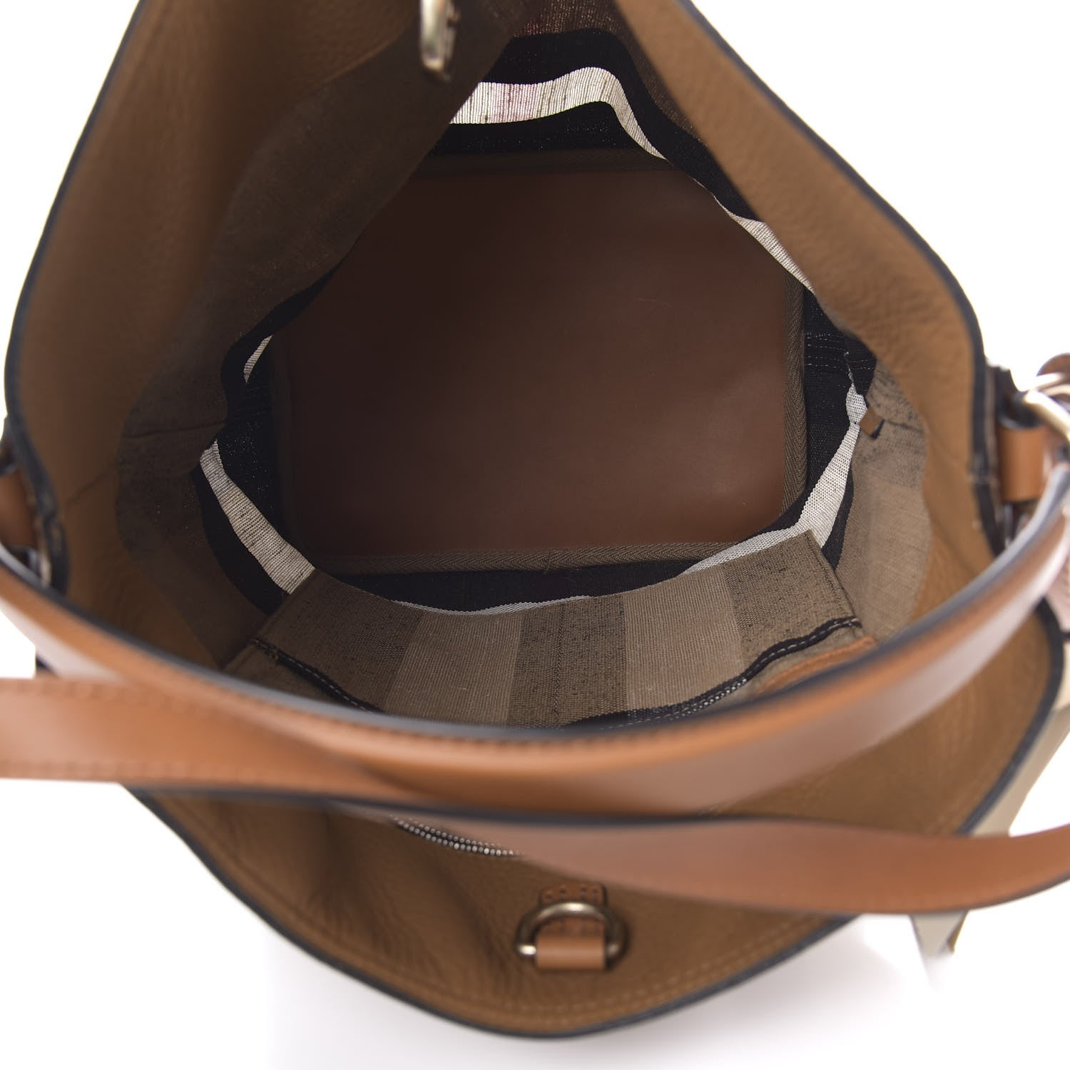 Burberry Grainy Calfskin Canvas Mega Check Medium Ashby Tassel Hobo Saddle Brown 5 of 11