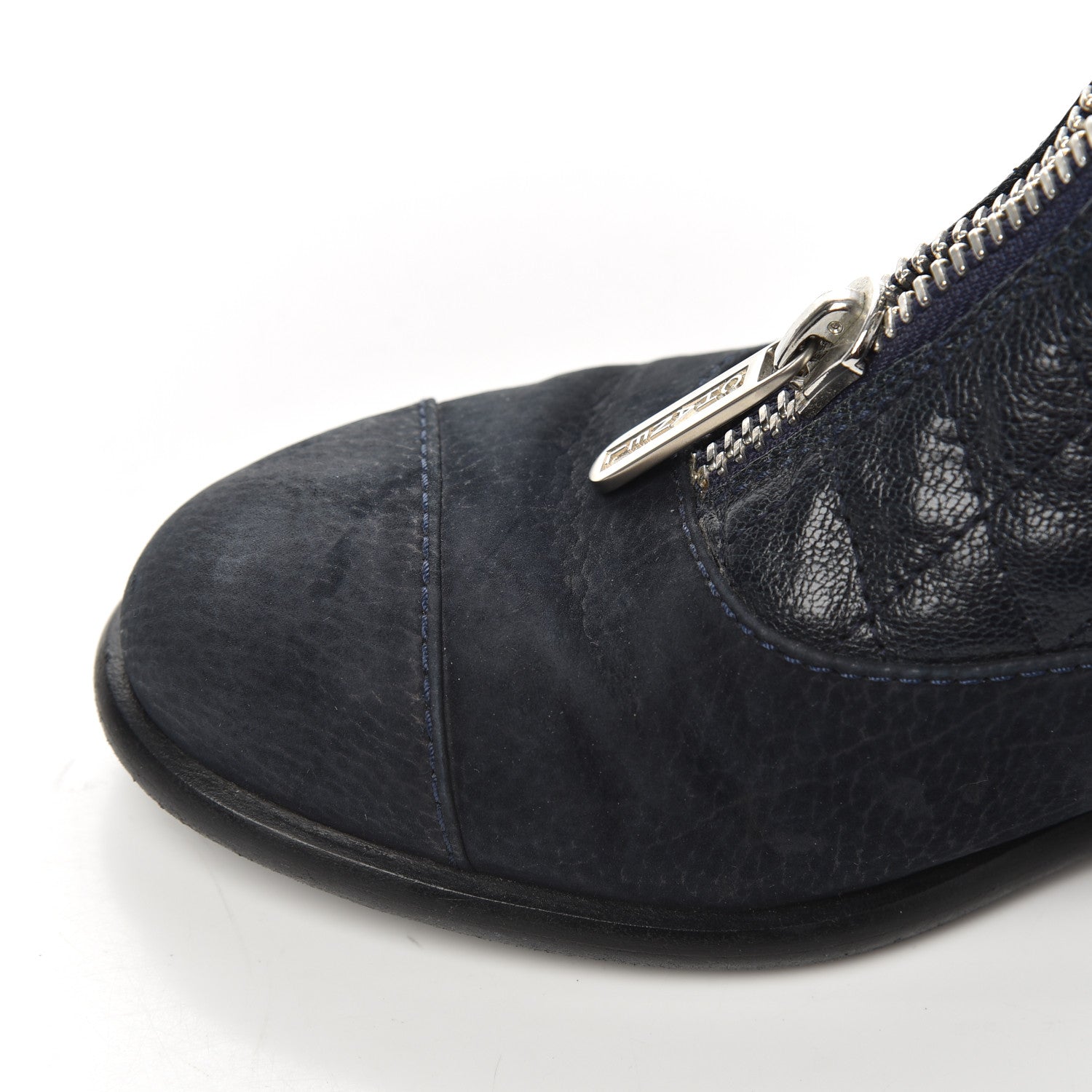 Chanel Suede Goatskin Fantasy Quilted Short Boots 37.5 Navy 14 of 20