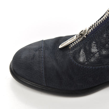 Chanel Suede Goatskin Fantasy Quilted Short Boots 37.5 Navy 14 of 20