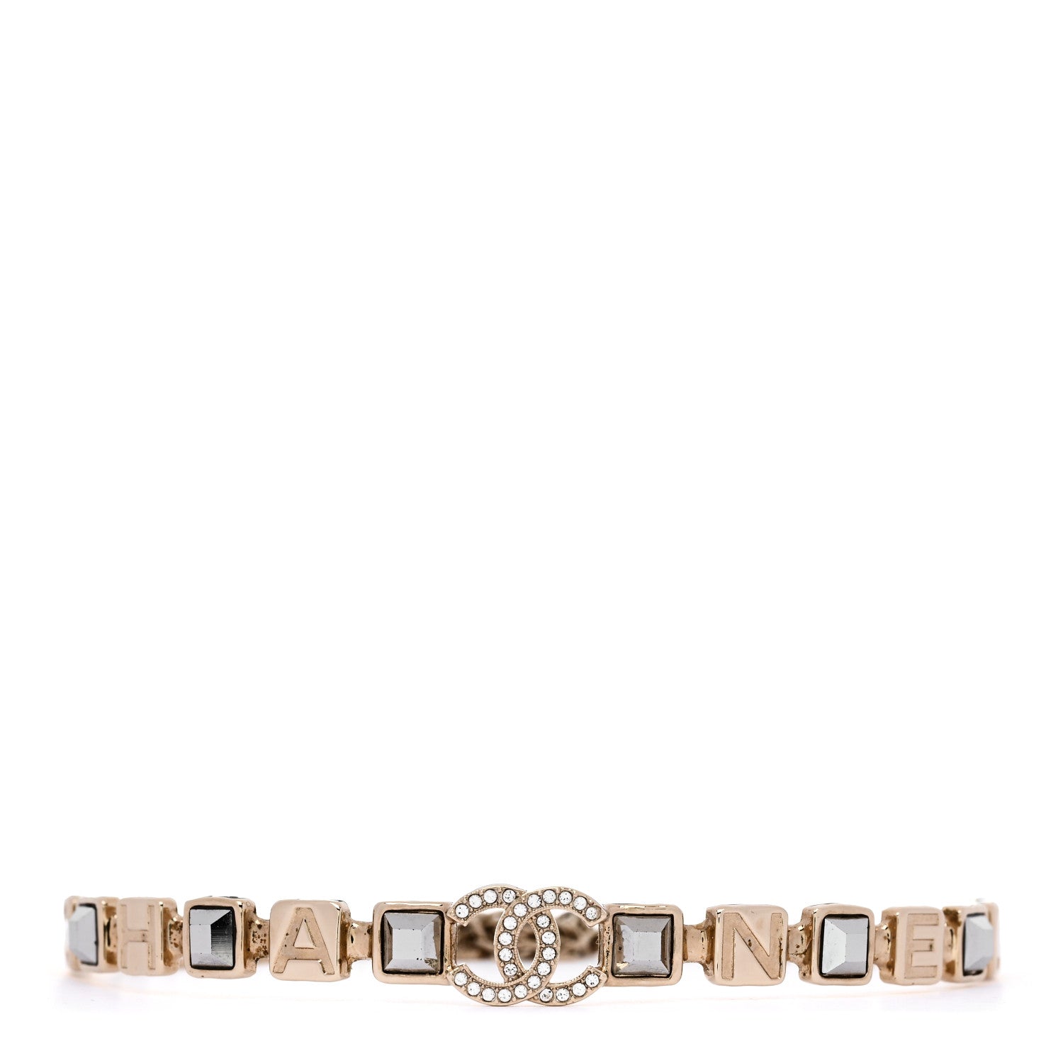 Chanel Baguette Crystal Logo CC Choker Necklace Gold 1 of 5