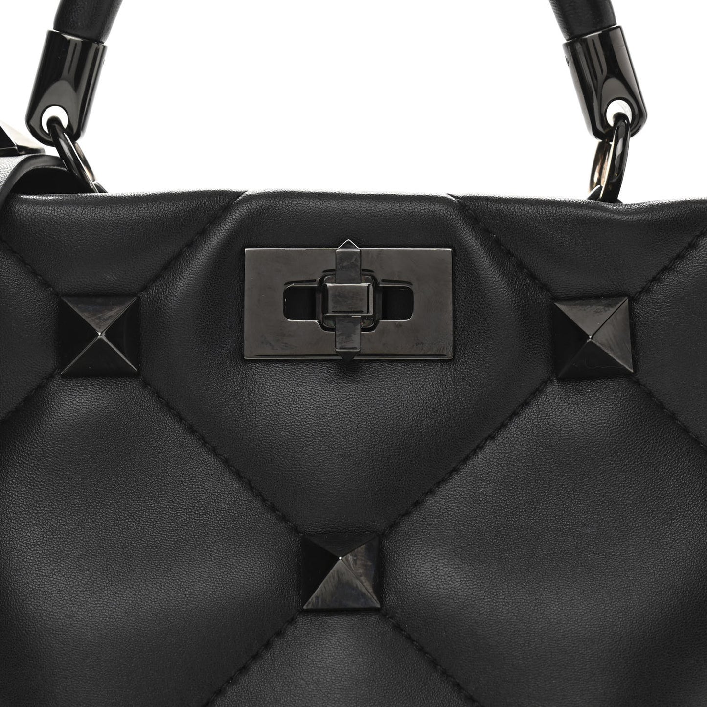 Nappa Monochrome Small Roman Stud The Handle Bag Black