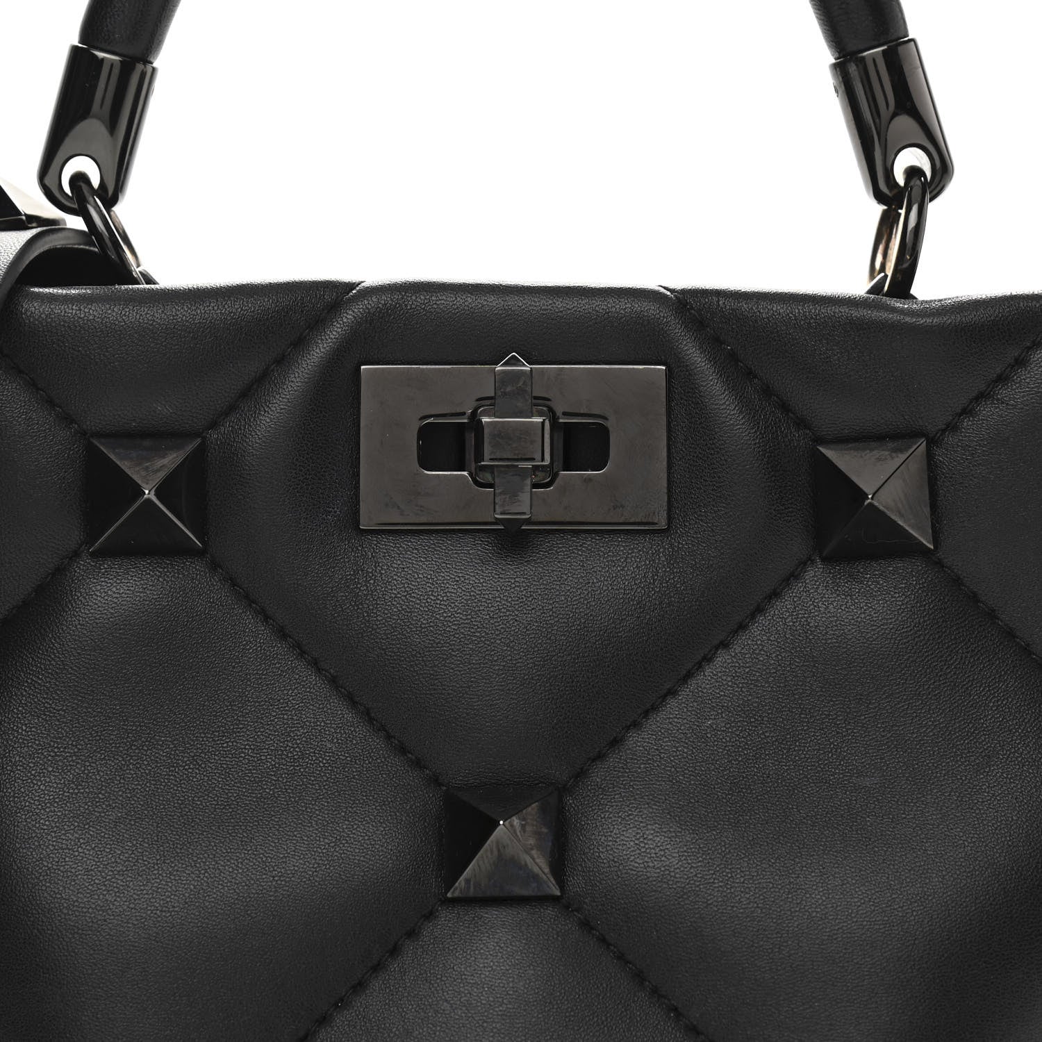 Valentino Garavani Nappa Monochrome Small Roman Stud The Handle Bag Black 7 of 11