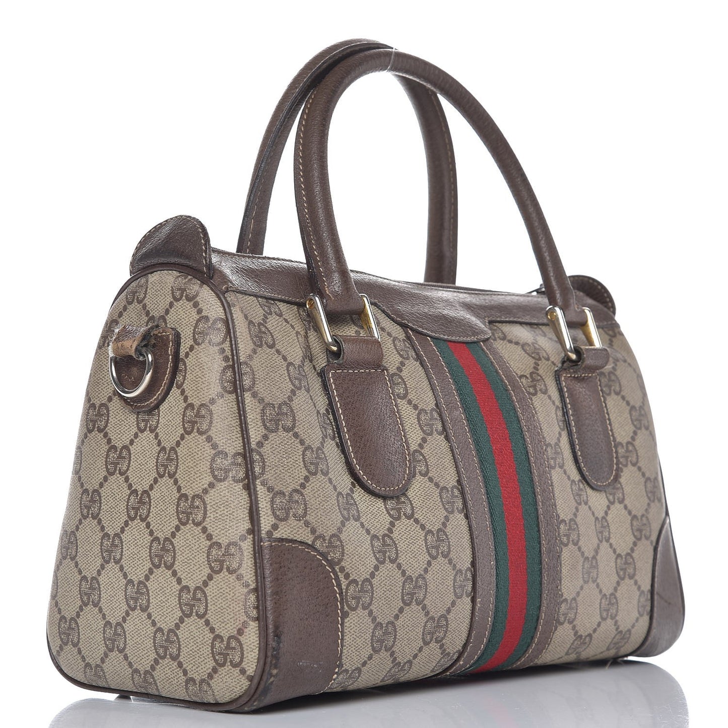GG Plus Monogram Vintage Web Small Boston Dark Brown