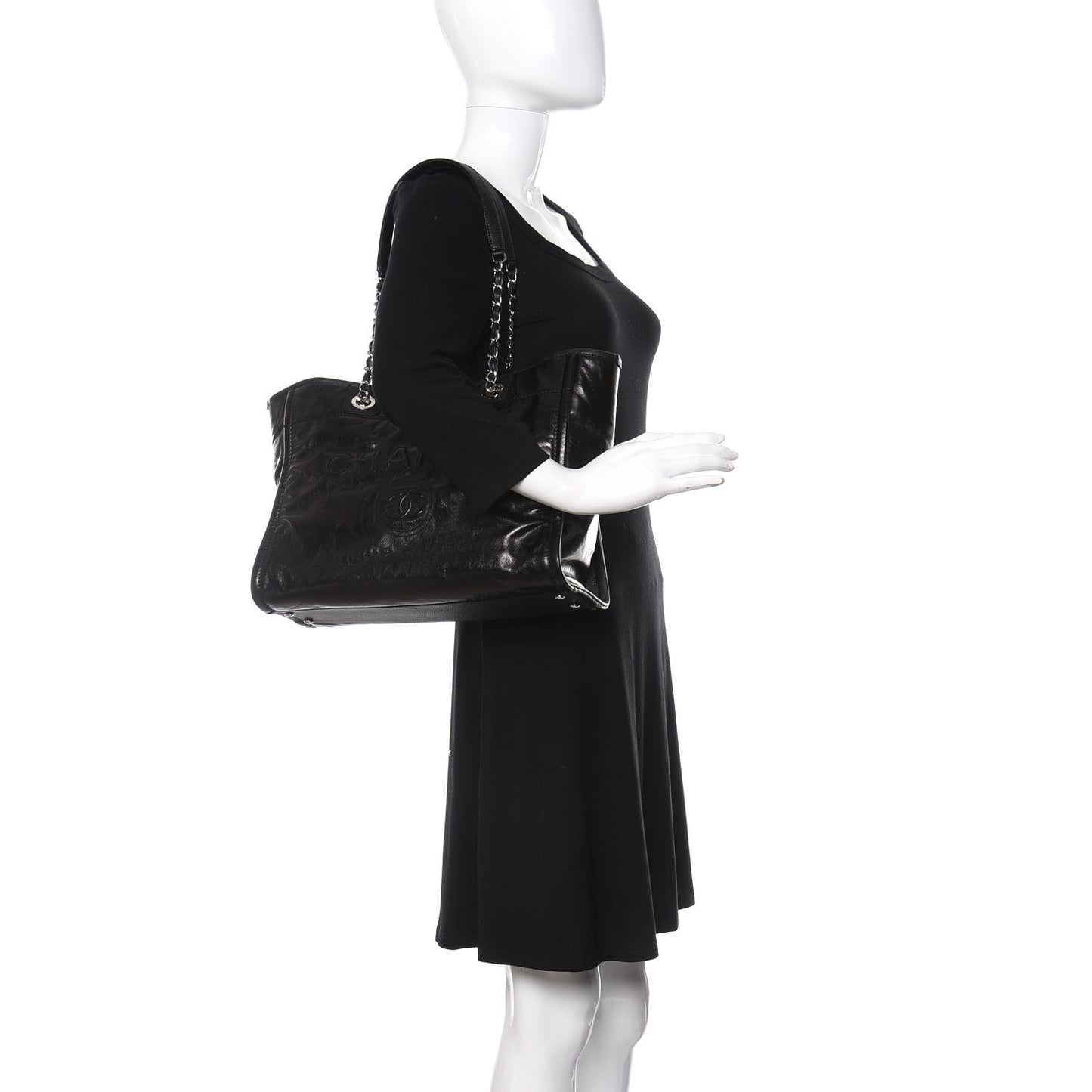 Glazed Calfskin Small Deauville Tote Black