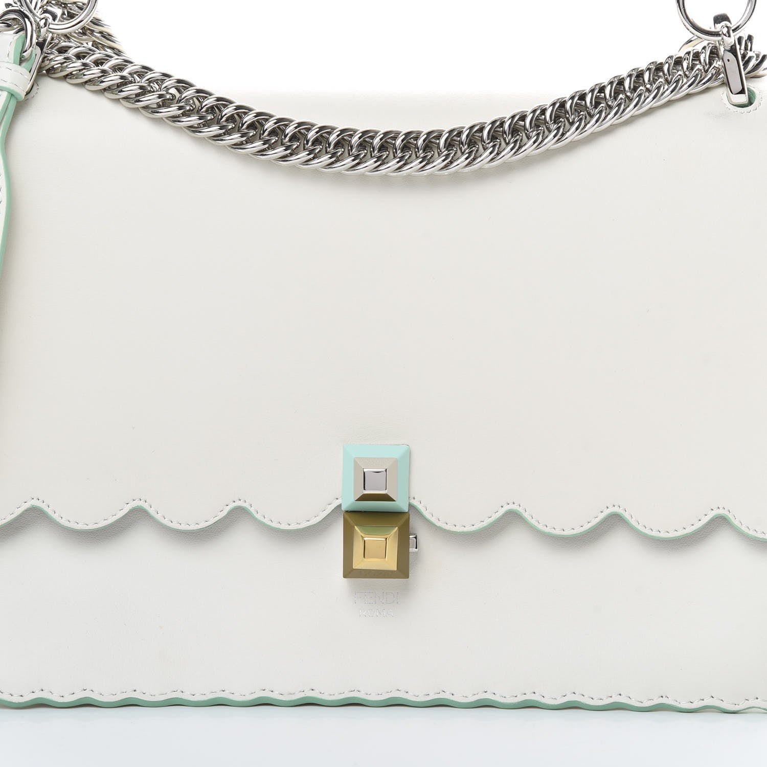 Fendi Vitello Baltico Scalloped Studded Kan I Shoulder Bag Bianco 8 of 14