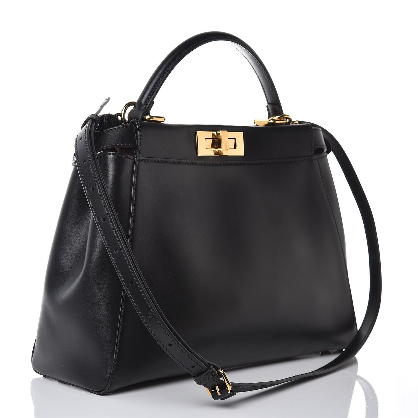 Vitello Morgan Shiny Nappa Medium Peekaboo Iconic Satchel Black