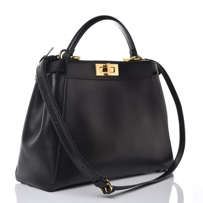 Fendi Vitello Morgan Shiny Nappa Medium Peekaboo Iconic Satchel Black 5 of 9