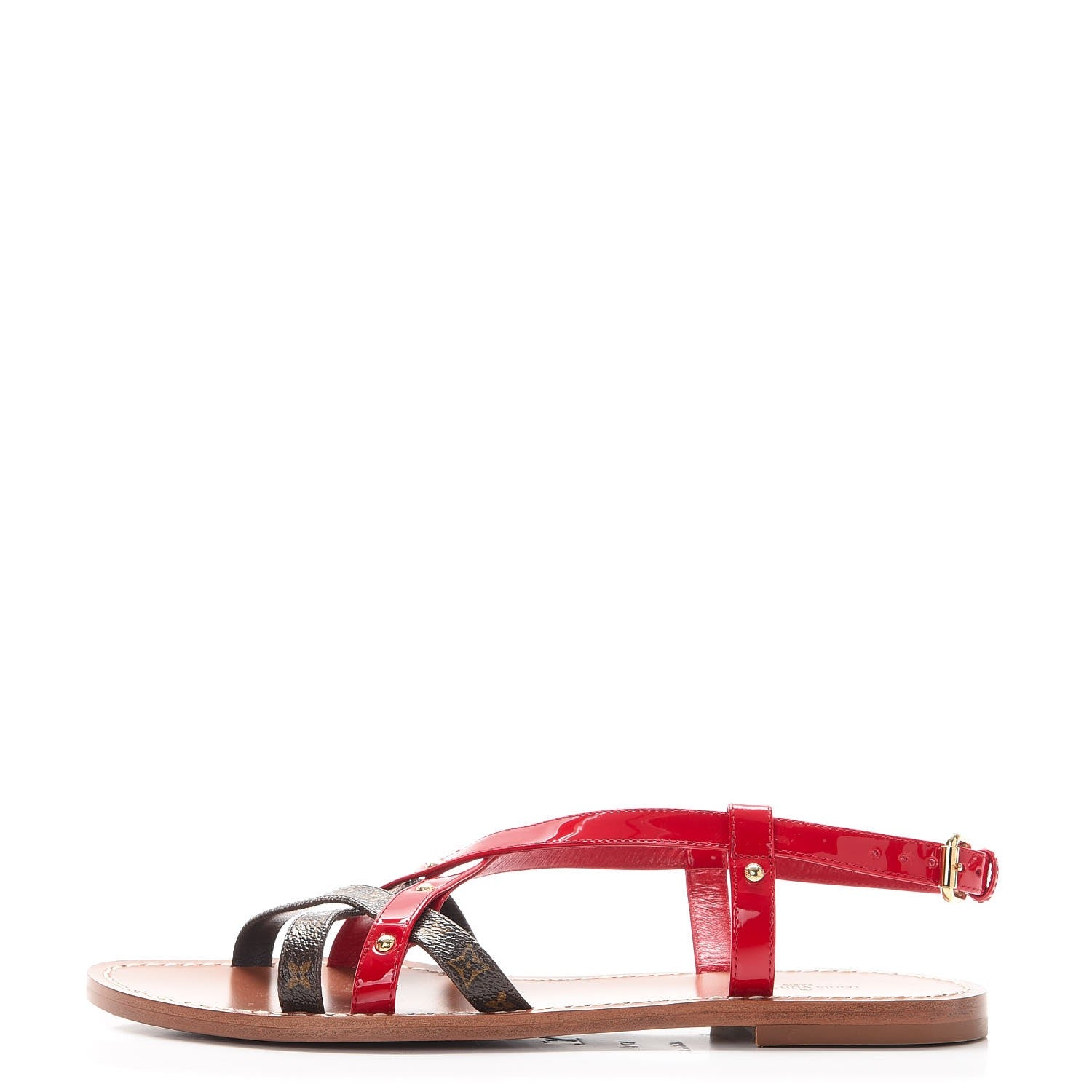 Louis Vuitton Monogram Patent Carimbo Flat Sandals 37.5 Red 1 of 9