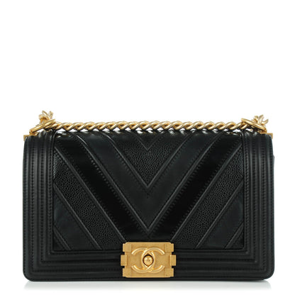 Chanel Caviar Suede Calfskin Chevron Medium Boy Flap Black 1 of 8