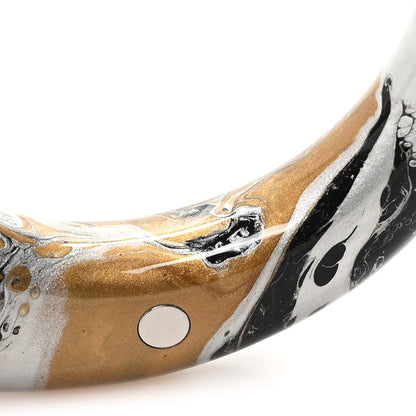 Hermes Lacquered Wood GM Stellair Bangle Bracelet T3 Silver Gold Black 5 of 6