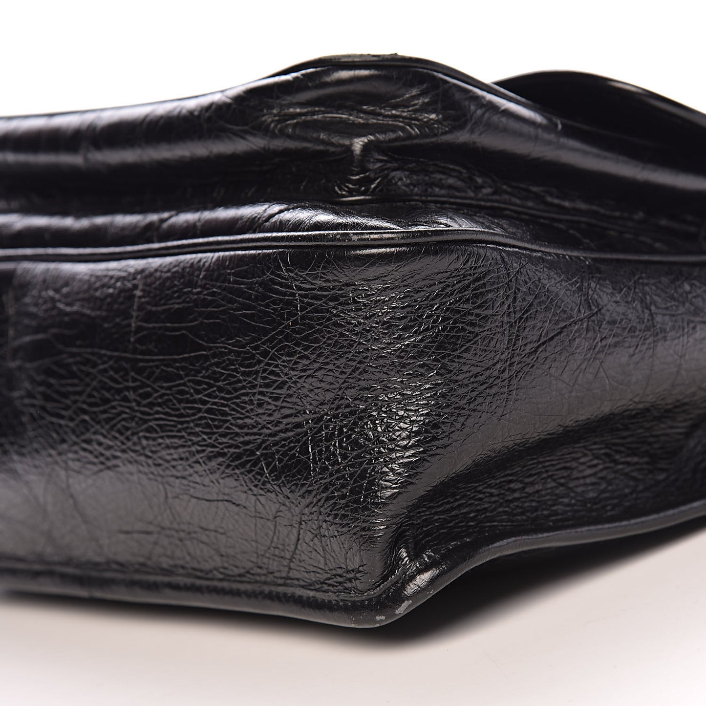 Crinkled Calfskin Matelasse Monogram Medium Niki Chain Satchel Black
