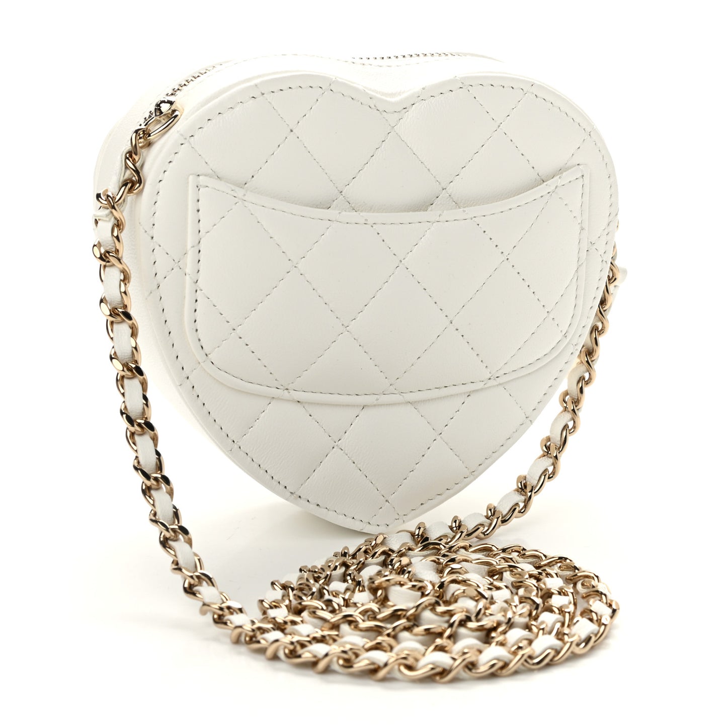 Lambskin Quilted CC In Love Heart Clutch With Chain White