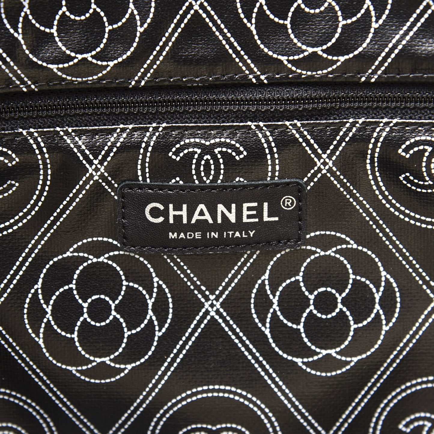 Coated Canvas Camellia Medium Shopping Tote Black Beige