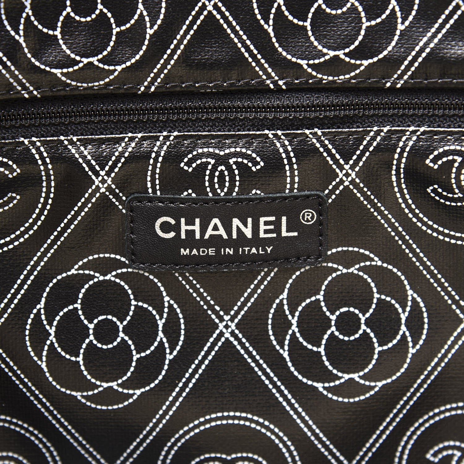 Chanel Coated Canvas Camellia Medium Shopping Tote Black Beige 5 of 9