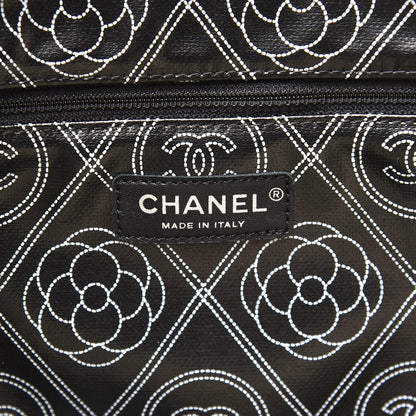 Chanel Coated Canvas Camellia Medium Shopping Tote Black Beige 5 of 9