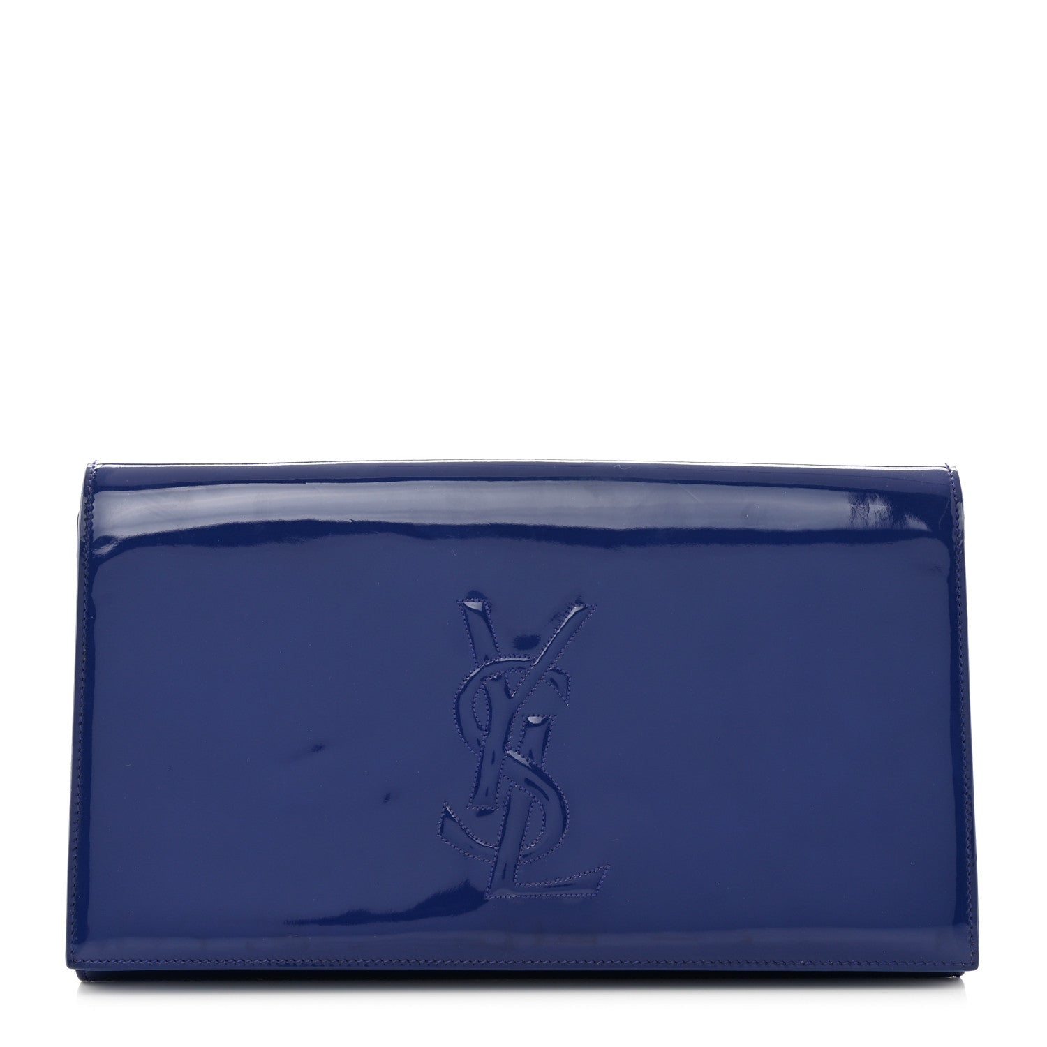 Saint Laurent Patent Calfskin Monogram Large Belle De Jour Clutch Royal Blue 1 of 8