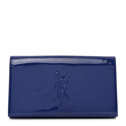 Saint Laurent Patent Calfskin Monogram Large Belle De Jour Clutch Royal Blue 1 of 8