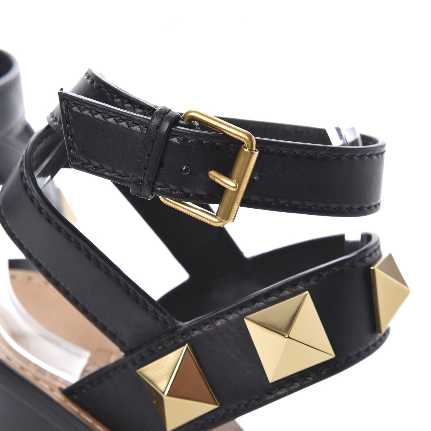 Valentino Garavani Calfskin Macro Rockstud Ankle Strap 100mm Sandals 38.5 Black 10 of 10