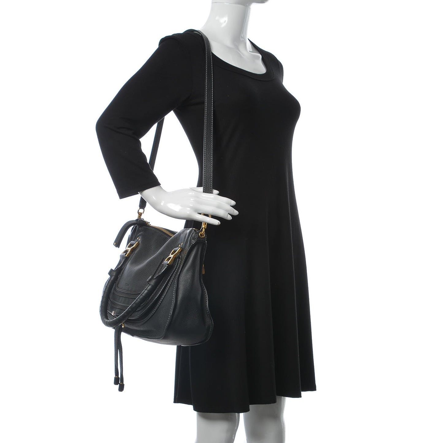 Calfskin Medium Marcie Satchel Black