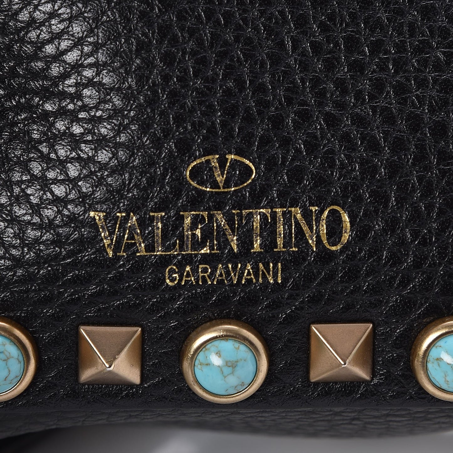 Grained Calfskin Turquoise Micro Rockstud Rolling Tote Black