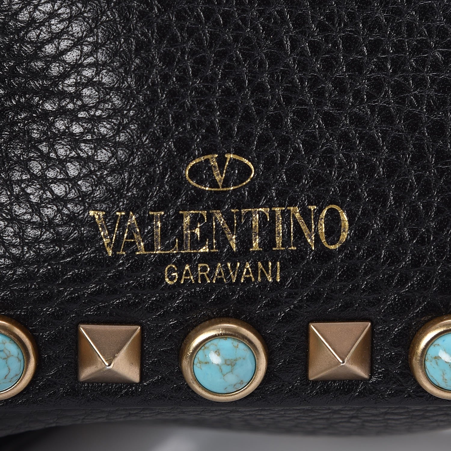 Valentino Garavani Grained Calfskin Turquoise Micro Rockstud Rolling Tote Black 8 of 8