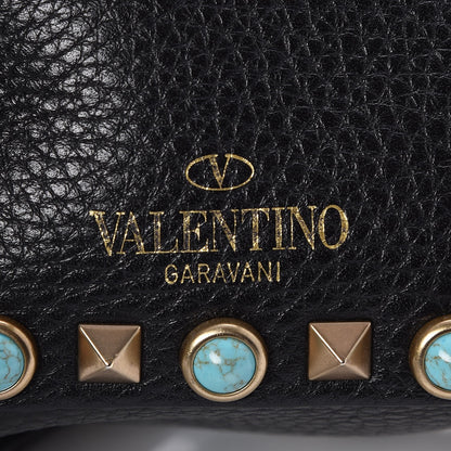 Valentino Garavani Grained Calfskin Turquoise Micro Rockstud Rolling Tote Black 8 of 8