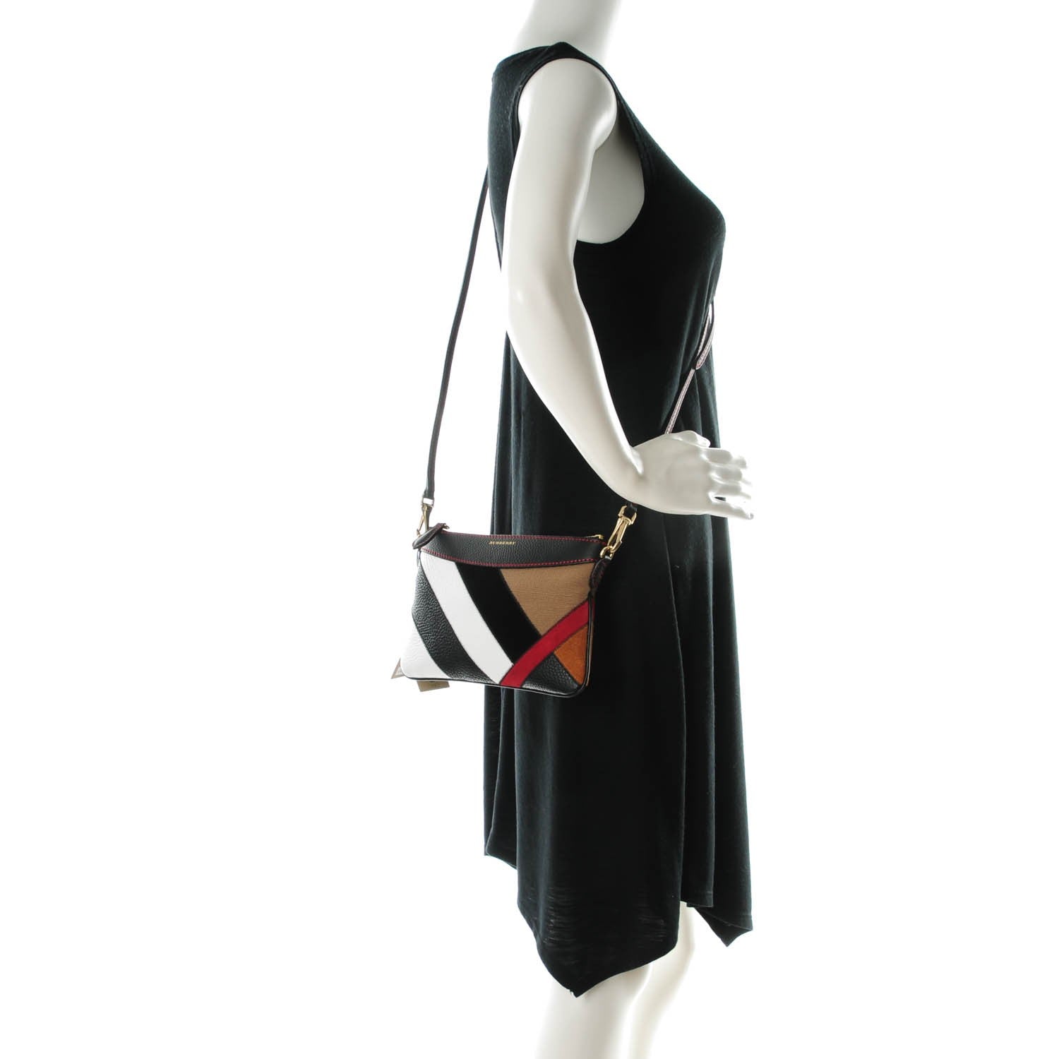 Burberry Calfskin Suede Patchwork Peyton Crossbody Clutch Bag Black 2 of 11