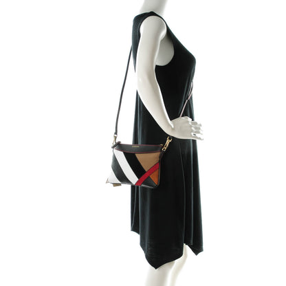 Burberry Calfskin Suede Patchwork Peyton Crossbody Clutch Bag Black 2 of 11