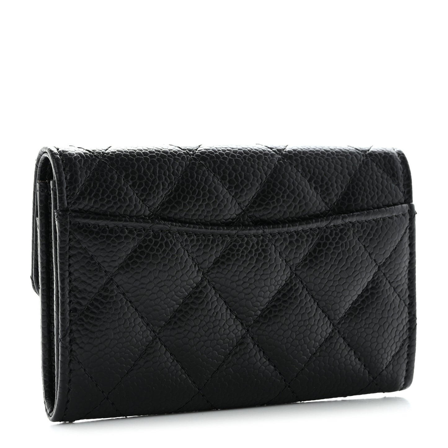 Caviar Quilted Flap Card Holder Wallet Black
