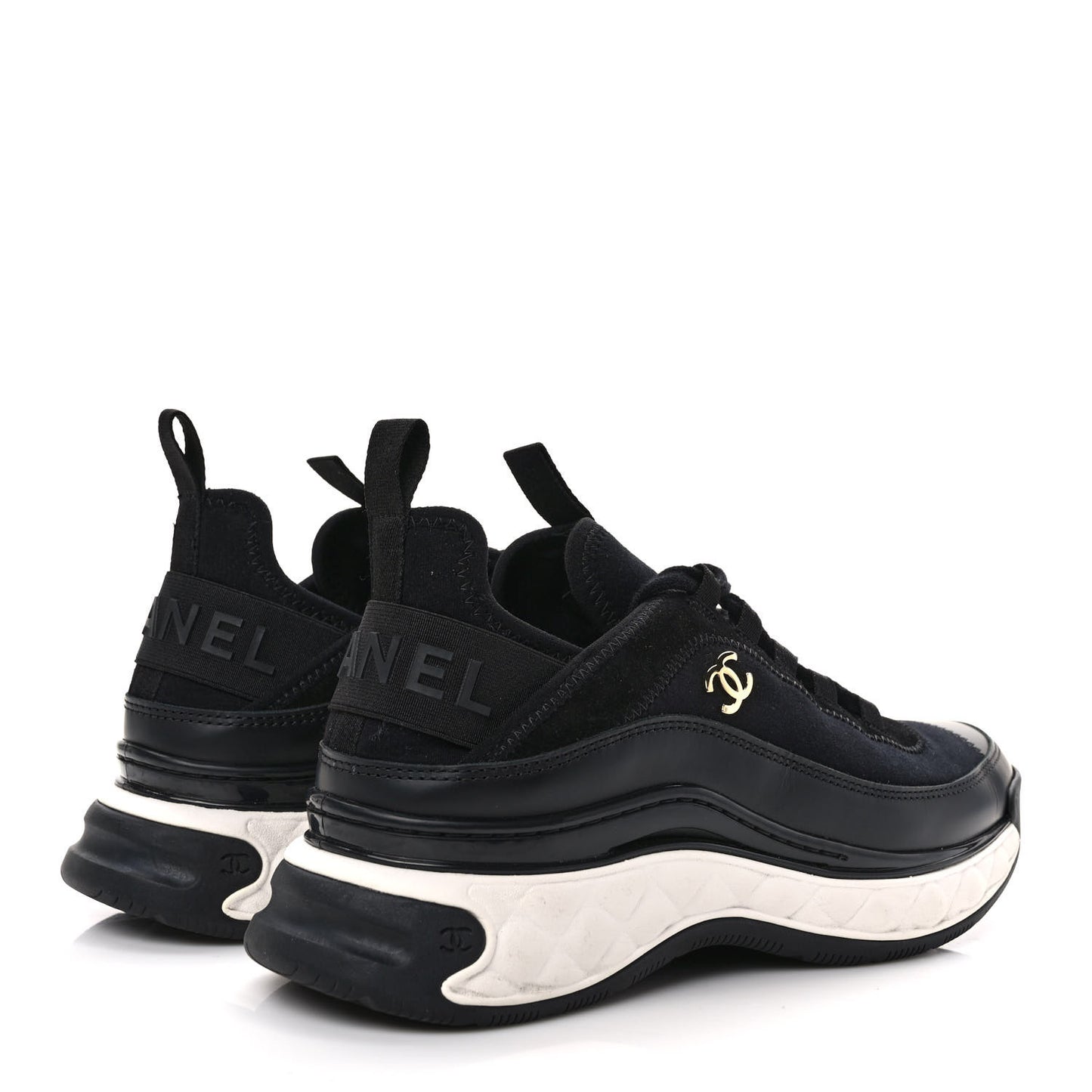 Velvet Calfskin Mixed Fibers CC Sneakers 38 Black