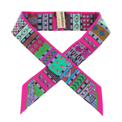 Hermes Silk Colliers de Chiens Twilly Fuchsia Vert Mauve 1 of 5