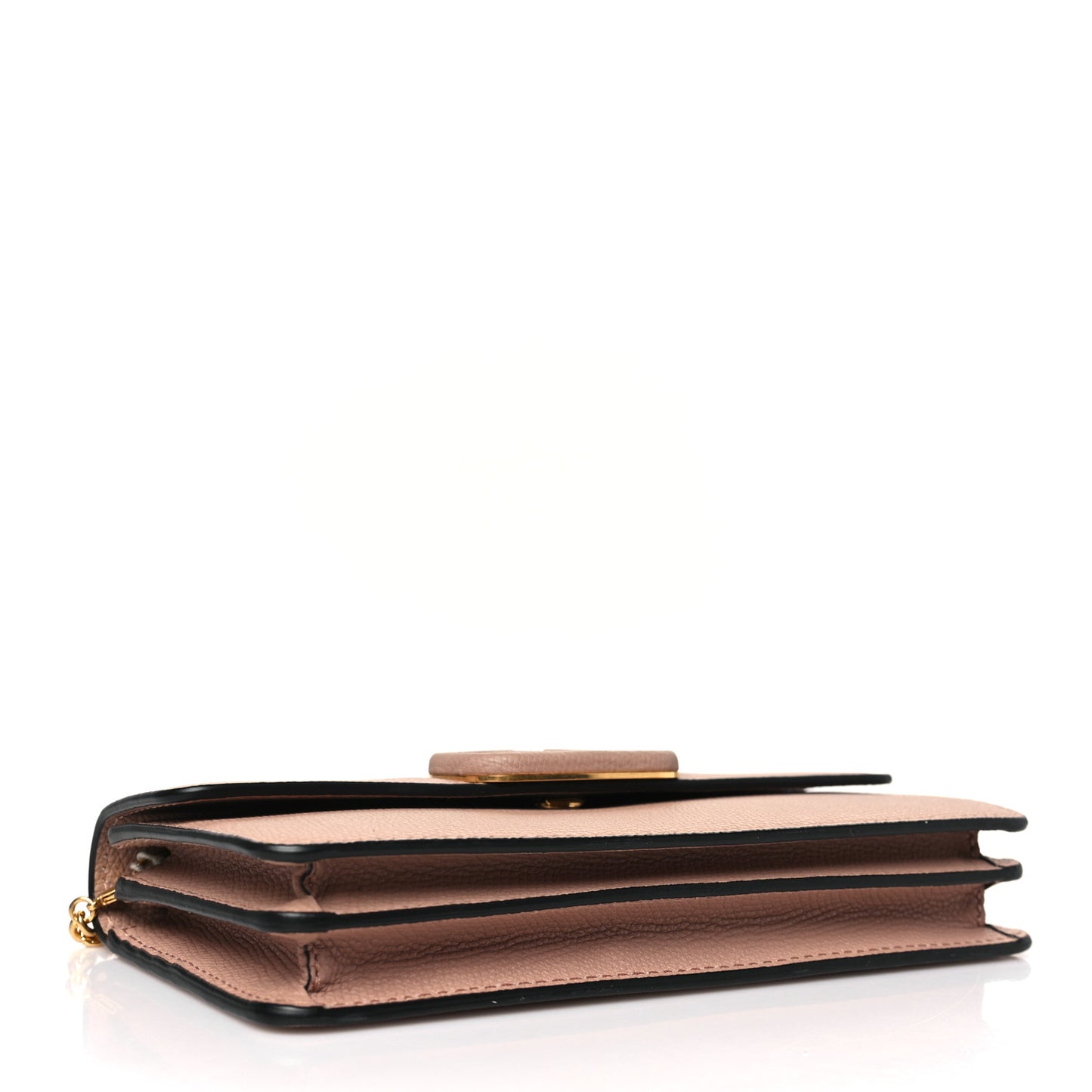 Grainy Calfskin Vlogo Wallet On Chain Rose Cannelle