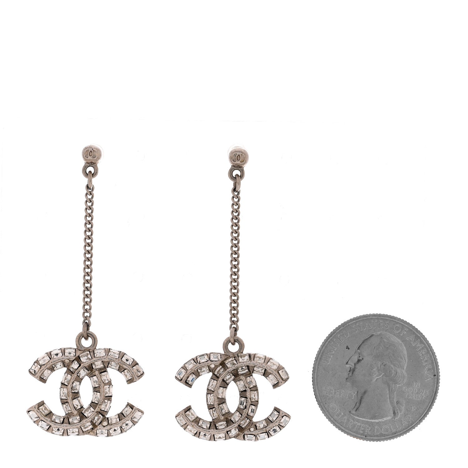 Chanel Baguette Crystal CC Drop Earrings Silver 2 of 5
