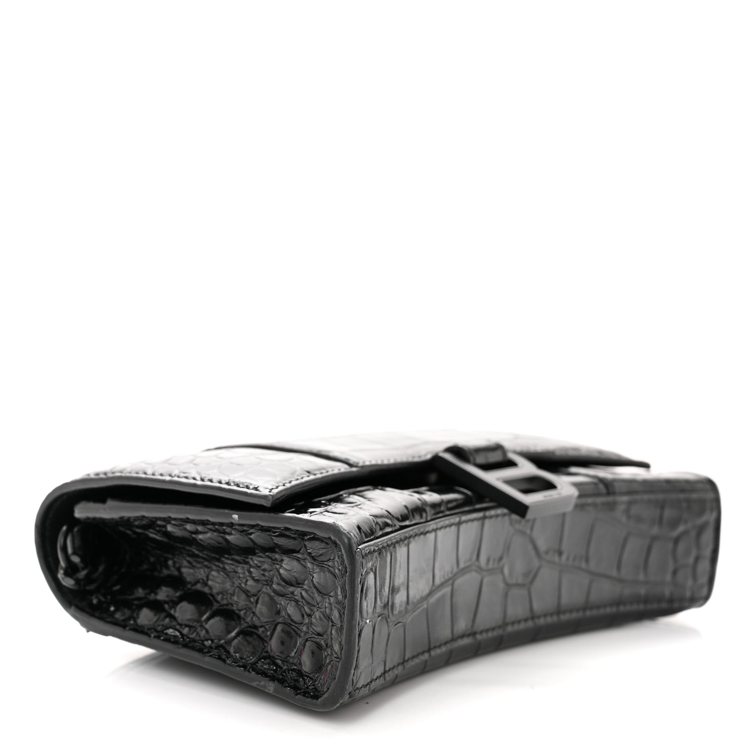 Balenciaga Shiny Calfskin Monochrome Crocodile Embossed Hourglass Chain Bag Black 4 of 11