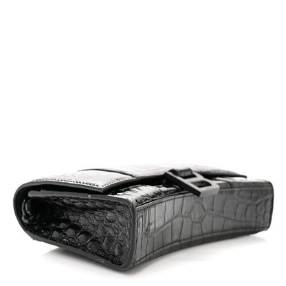 Balenciaga Shiny Calfskin Monochrome Crocodile Embossed Hourglass Chain Bag Black 4 of 11