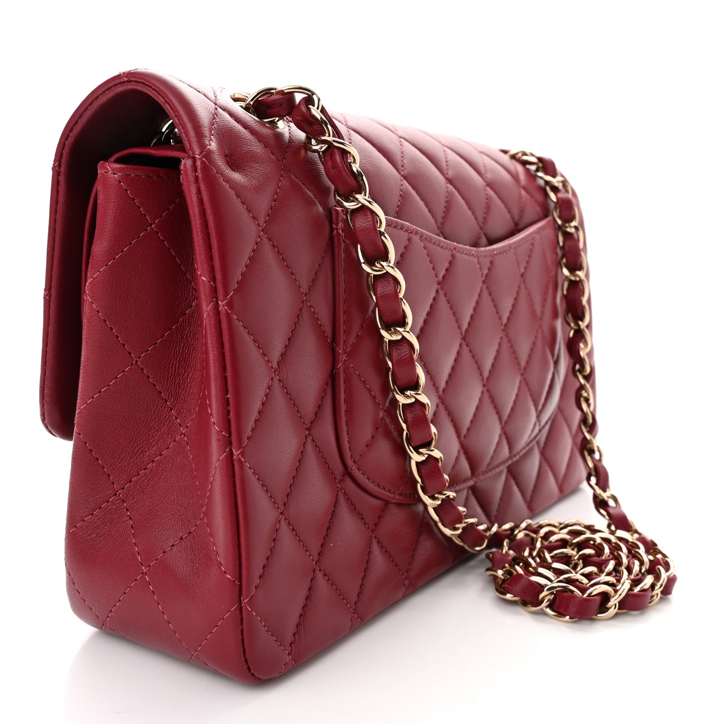 Lambskin Quilted Medium Double Flap Burgundy