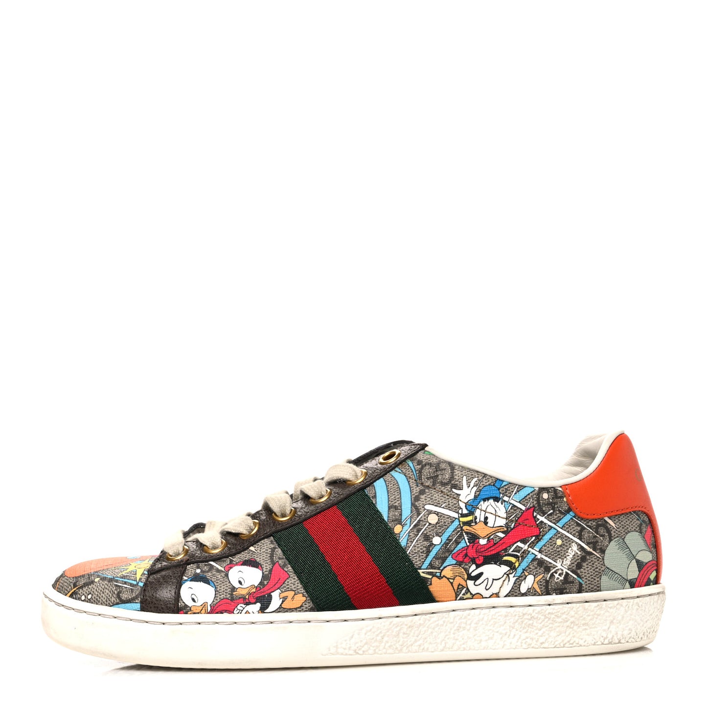 X DISNEY GG Supreme Monogram Web Donald Duck Womens Ace Sneakers 35 Beige New Acero Orange
